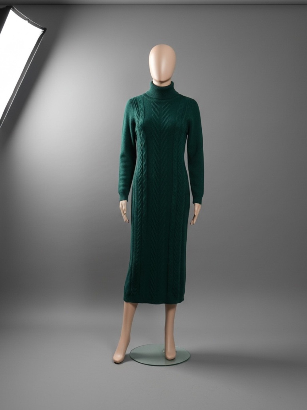 Turtleneck Cable Knit Maxi Dress in Deep Green